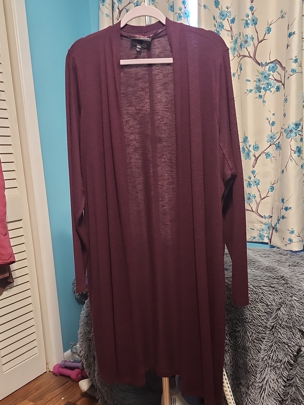 Lane Bryant Long Open-Front Cardigan in Marled Wine